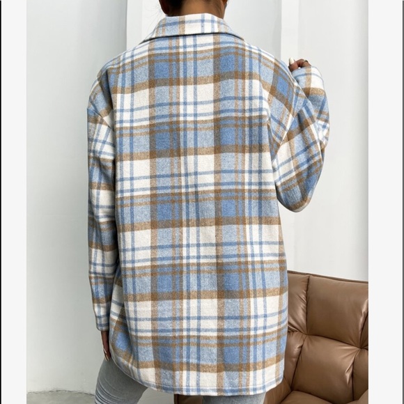 Oversized Relaxed Fit Plaid Button Down Jacket Shacket Coat - Picture 2 of 6